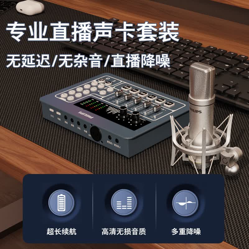 飞利浦(PHILIPS)3031C声卡 手机平板电脑直播专业声卡麦克套装设备 主播直播唱歌录音户内外便携套装即插即用 3031C+3022 48v大振膜麦