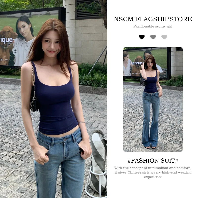 NSCM韩系新款出片漂亮衣服夏季休闲辣妹风黑色吊带背心显瘦微辣裤 上衣【高品质】 S (80-95斤)