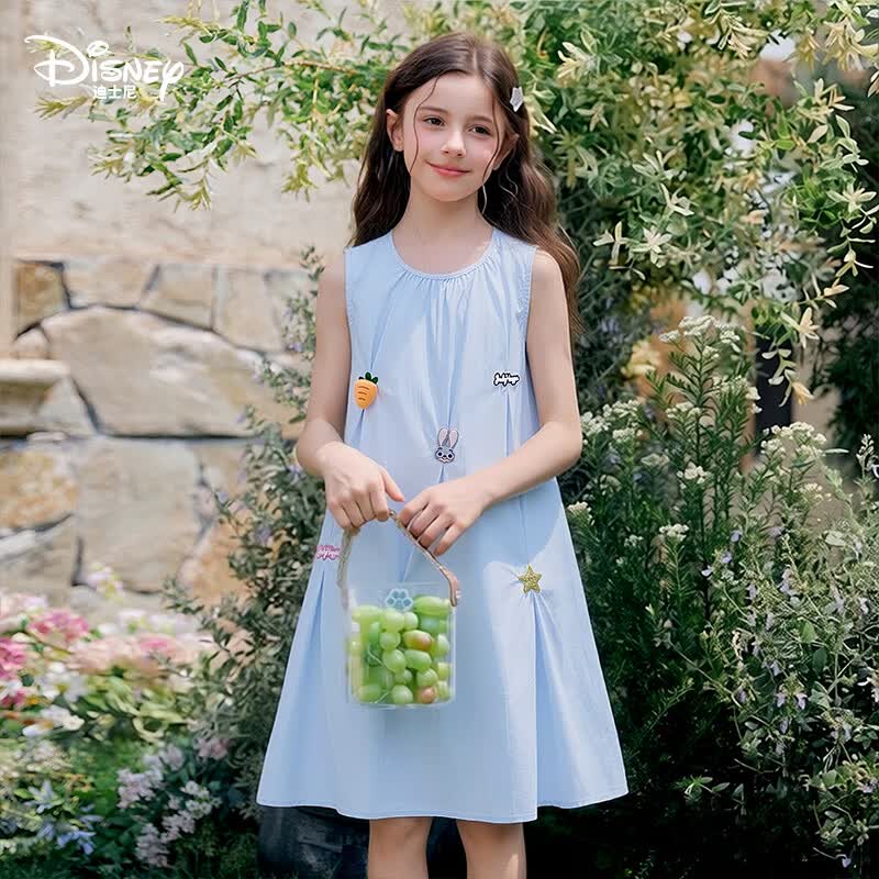 迪士尼(Disney)童装女童连衣裙2026夏季新款儿童公主裙女孩短袖裙中大 蓝色(ZYA2SQ112) 150 【建议身高145-155cm,体重70-85斤】
