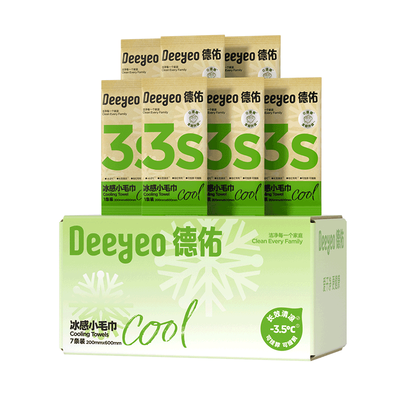 德佑0酒精冰感毛巾7条超大超厚清凉湿巾 冷感提神降温湿纸巾独立便携