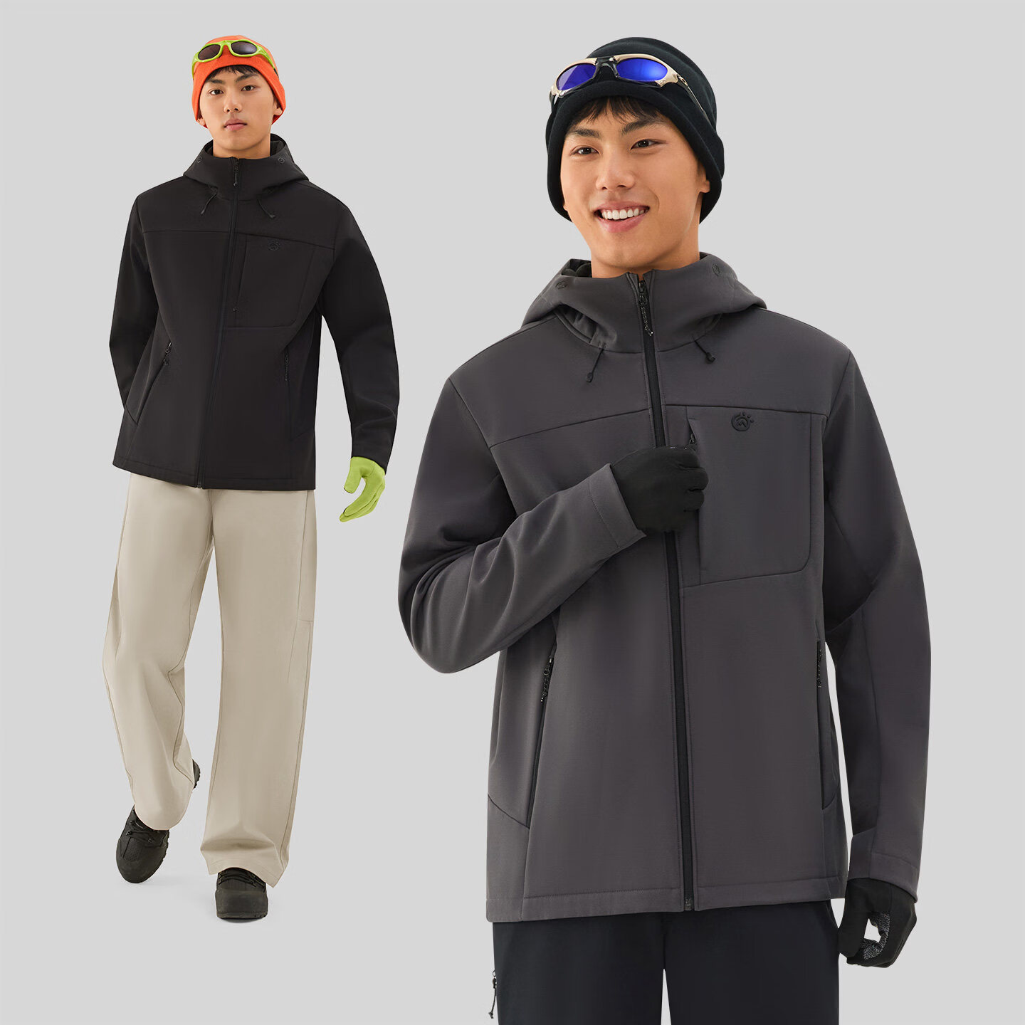 探拓（TECTOP）TECTOP/探拓户外男士加绒软壳衣秋冬防风防泼水徒步登山连帽外套 云墨黑 XL