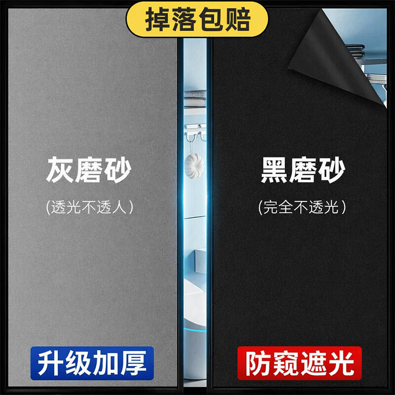 朗格磨砂玻璃膜贴纸窗户透光不透明防窥遮光卫生间浴室隔断防走光膜 防窥半遮光-高端静电灰磨砂【特厚新升级】 1x1cm