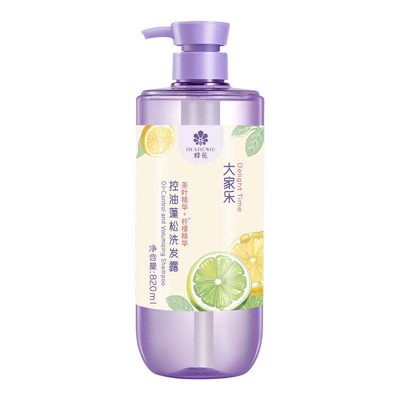 蜂花(BEE&FLOWER)控油蓬松洗发水大家乐清洁头皮茶叶精华植萃洗发露水润柔顺 820ml*1+小样8ML*1袋