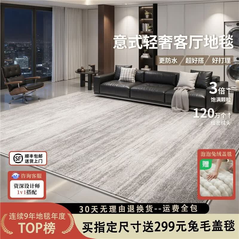 兴连心轻奢地毯客厅2026新款极简高级感免打理免洗可擦沙发茶几垫 比利时绒-星垂（环保无异味） 160cm-230cm（适合2-2.3米沙发）