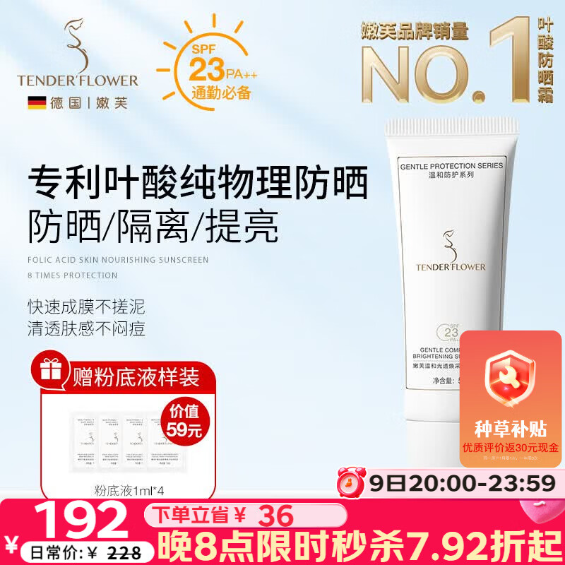 嫩芙叶酸备孕妇女防晒霜乳防紫外线隔离三合一化妆护肤品通勤女士礼物