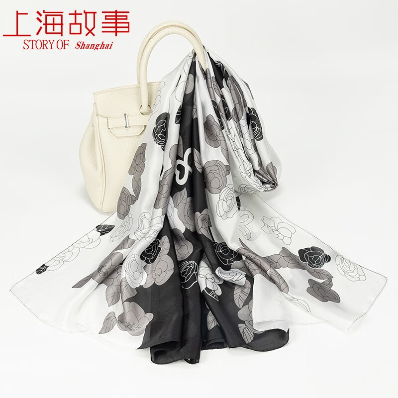 上海故事丽锦缎印花超大长巾夏季防晒丝巾外搭披肩薄款防晒头巾 生日