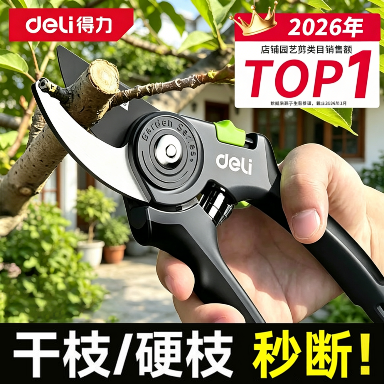 得力（deli）修枝剪刀尖刃树枝剪 升级SK5钢果树剪花卉茶树枝剪园艺修枝神器 【果枝剪】8寸可剪15mm树枝-防滑省力