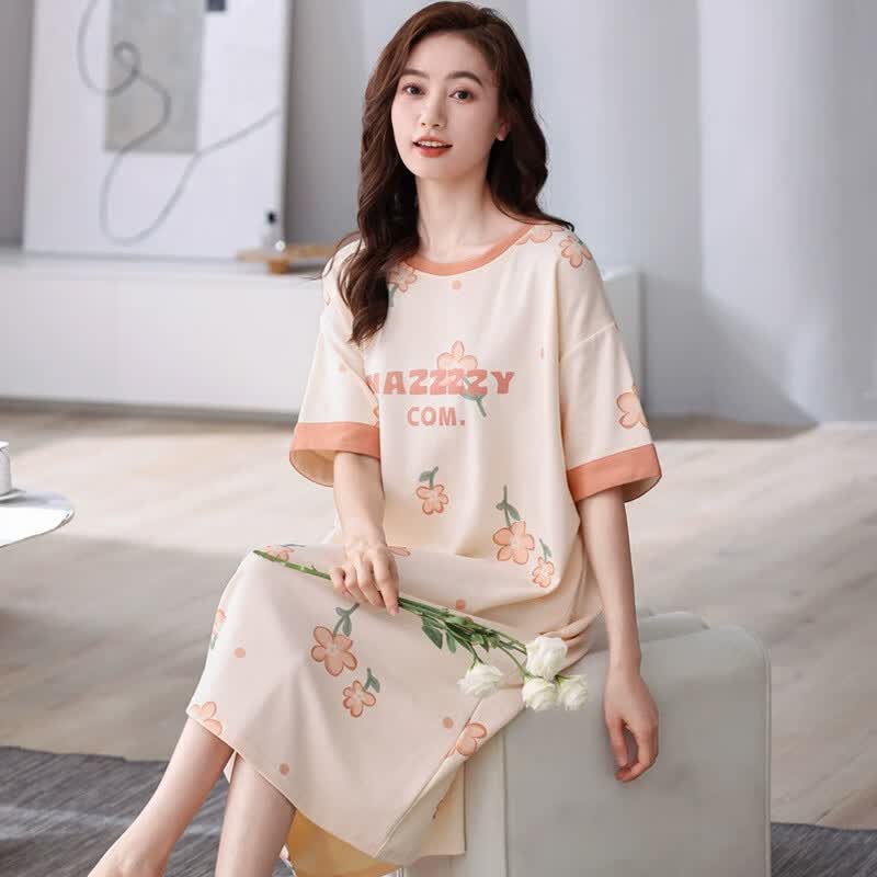 DAPHNE达芙妮夏季睡裙女士棉质短袖甜美家居服女生夏天薄款夏棉中长款睡衣裙子 小熊睡裙【偏小,卡大拍】 XL(120-140斤)