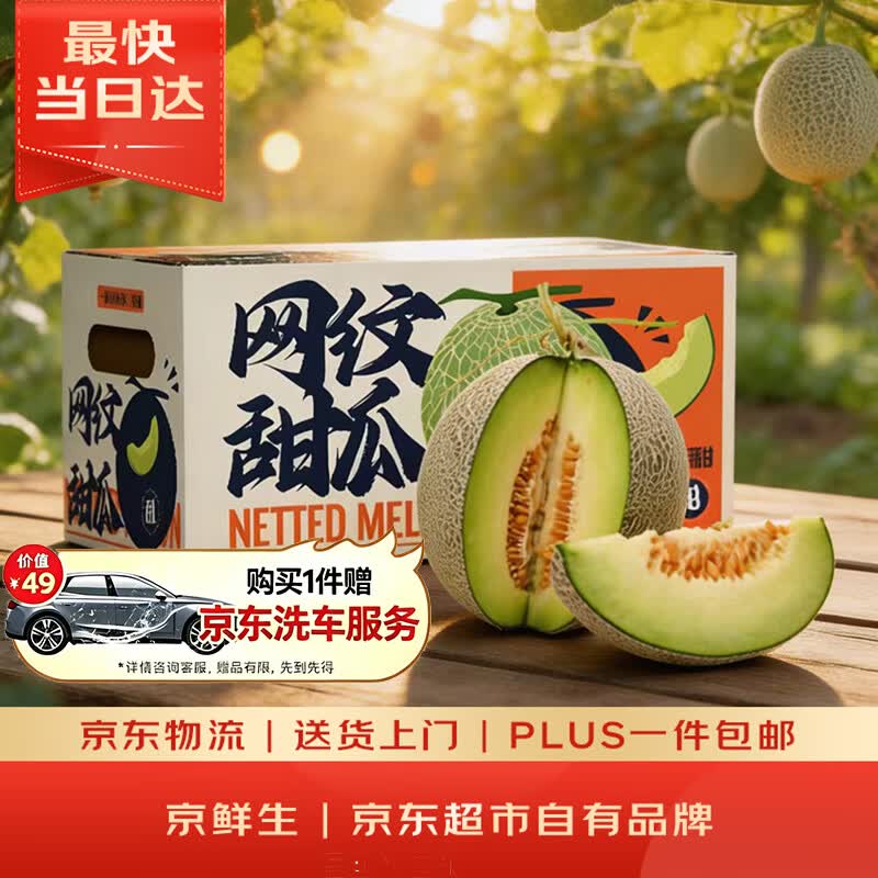 京鲜生 冰淇淋网纹蜜瓜 2粒装 净重4-5斤 单果2斤起 生鲜水果礼盒 