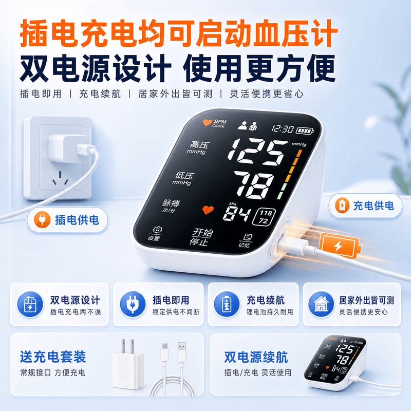 LUCYLEE美国血压计家用血压测量仪器医用高精准上臂式电子血压计语音充电 【语音充电款】 充电插电二用｜AI双芯片 超精准医用级/全程语音指导/心率监测