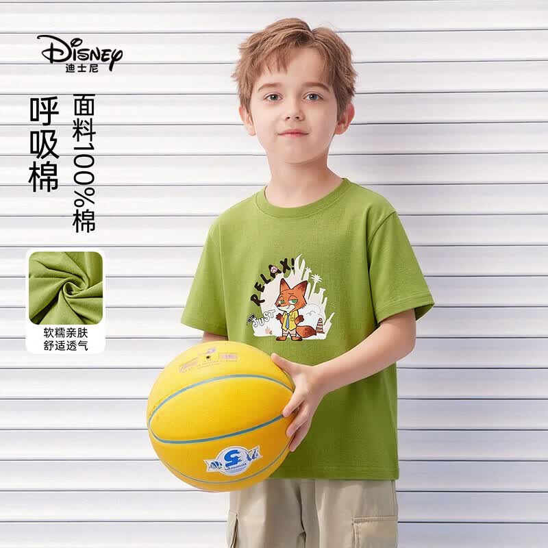 迪士尼男女童短袖T恤2026夏季新款圆领卡通印花t恤女孩宽松打底衫上衣 绿色(XVR2ZT390) 150 【建议身高145-155cm,体重70-85斤】