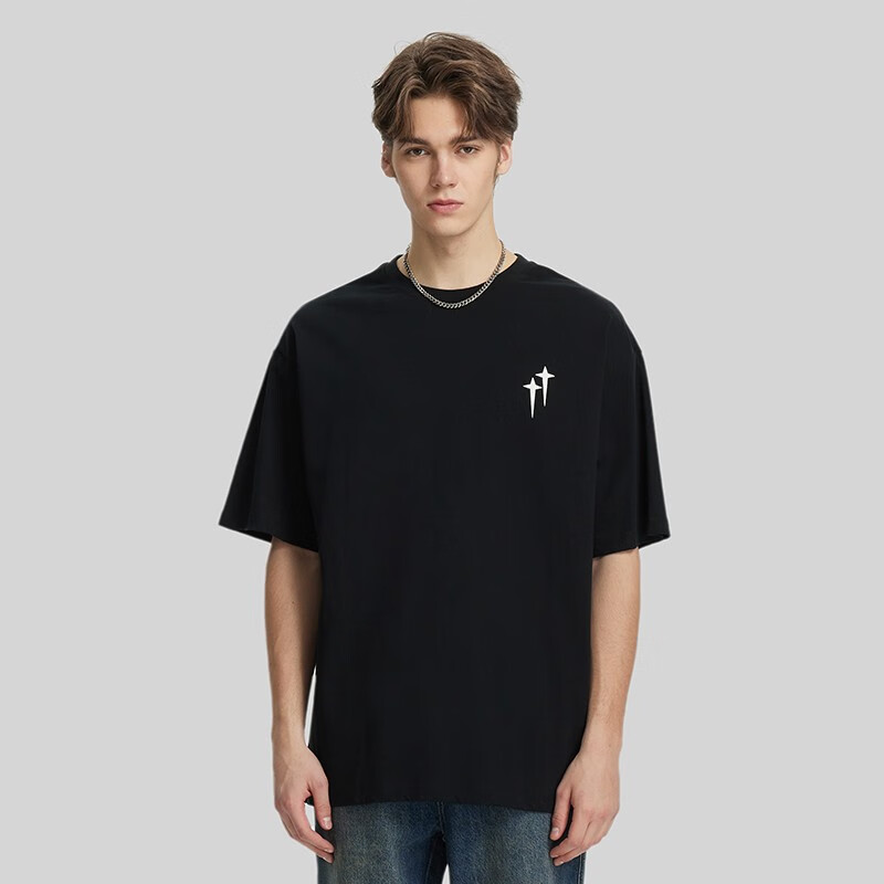 back to wild夏季纯棉t恤男胶印字母图案情侣款短袖双星休闲宽松美式