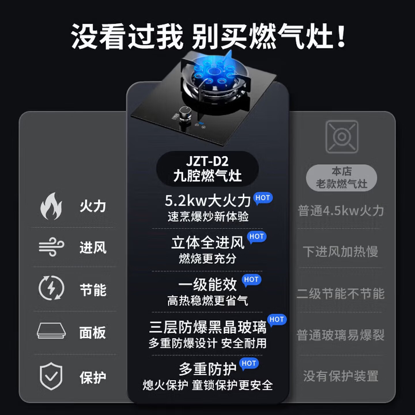 美的多采新款煤气灶单灶燃气灶家用液化气灶天然气灶一级能效节能家用5.2kW猛火灶台免扩孔灶台式嵌入式 防爆钢化玻璃5.2kw丨熄火保护+童锁 【管道天然气】下单即享365天只换不修