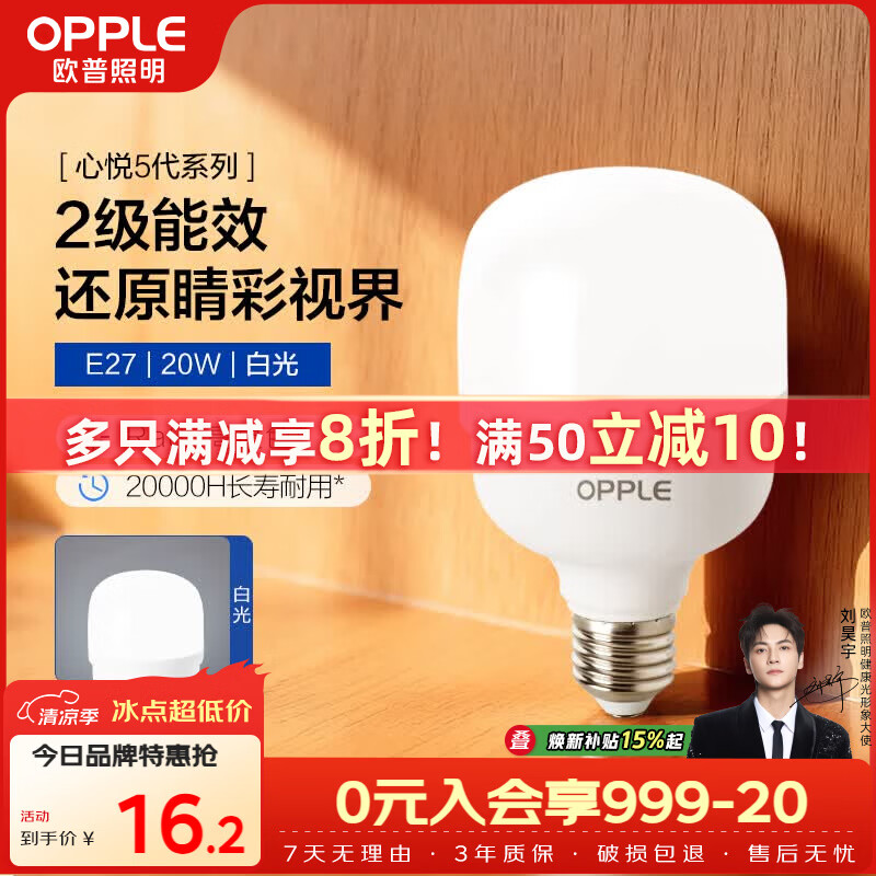欧普照明（OPPLE）LED灯泡节能灯泡E27大螺口20瓦白光大功率家用商用摆摊厂房工矿灯
