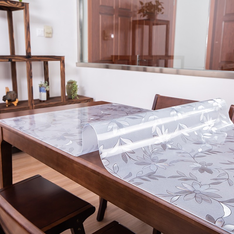 软玻璃 波斯菊餐桌布防水茶几垫软玻璃桌垫定制透明PVC台布圆桌布水晶板 SJ波斯菊2.0 70*130CM