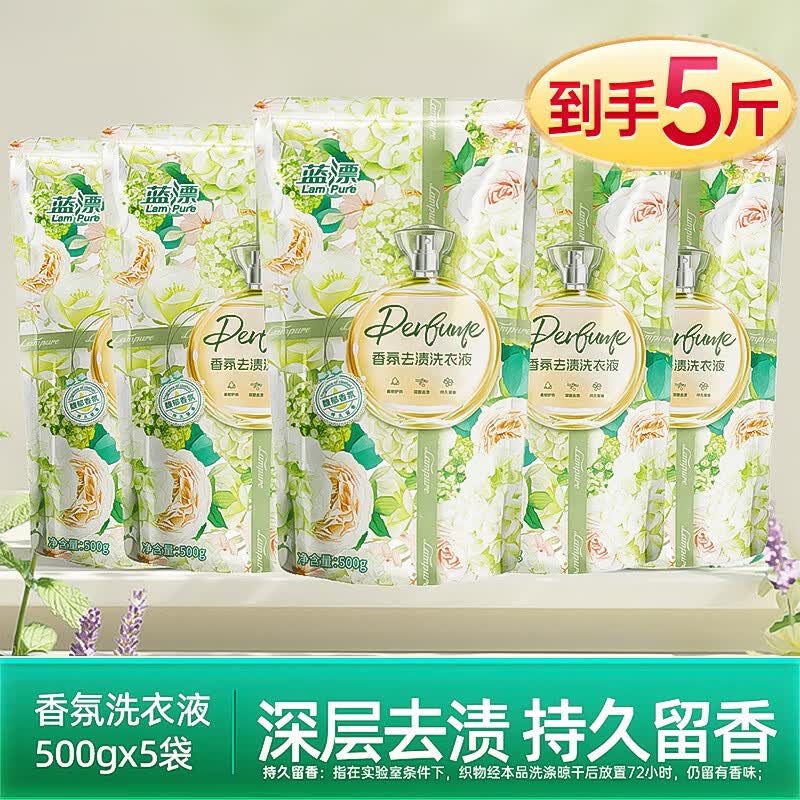 蓝漂薰衣草香氛洗衣液袋装洗衣去污去渍柔顺护衣手洗机洗易漂洗 香氛洗衣液1斤装*5袋(实惠推荐)