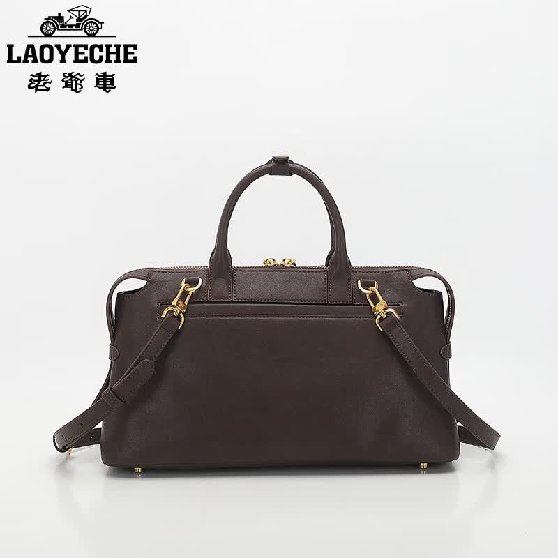 老爷车(LAOYECHE)2026新款真皮女包高级轻奢波士顿手提包大容量通勤时尚气质斜挎包 经典黑 限时送专柜礼盒礼袋