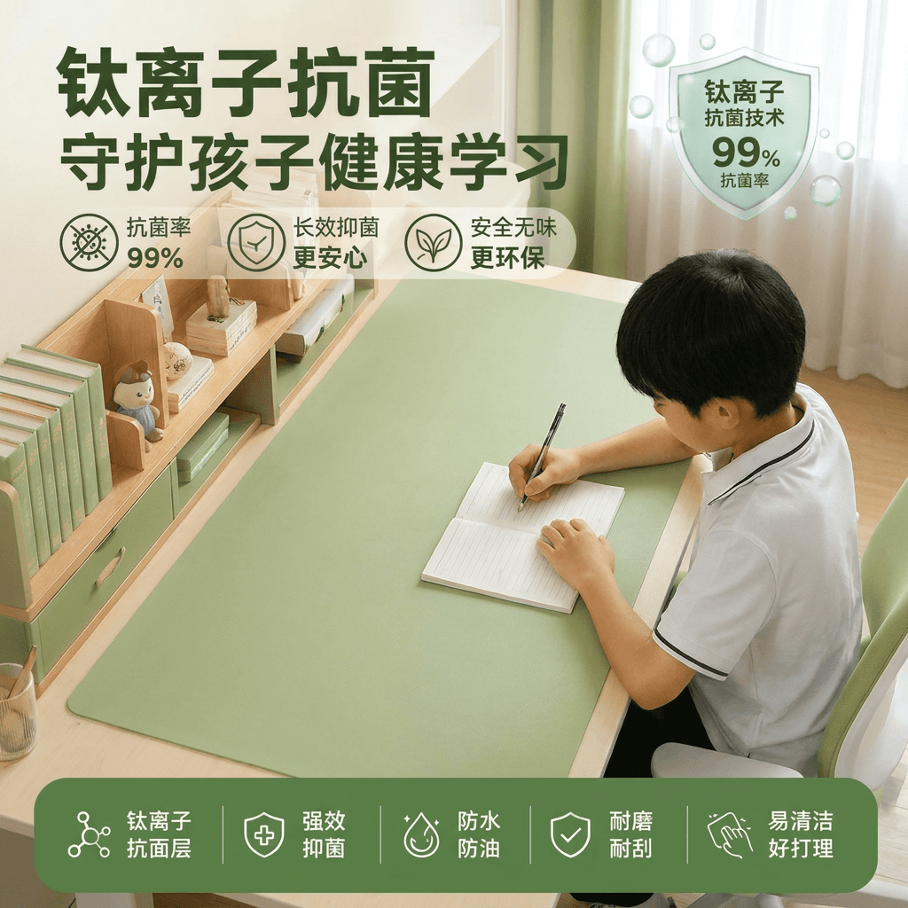 朗格【小绿芯】学生孕婴级书桌垫儿童学习书桌布电脑桌垫桌面保护垫子 【钛离子小绿芯】浅雾苔绿 【抗菌+真护眼+防笔迹】 40×60CM