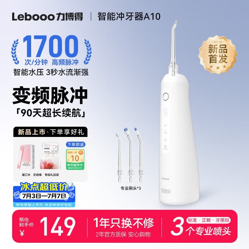 力博得（Lebooo）智能冲牙器成人家用立式洗牙器微气泡高效洗牙长续航水牙线正畸专用洁牙器送男女友生日礼物 简白