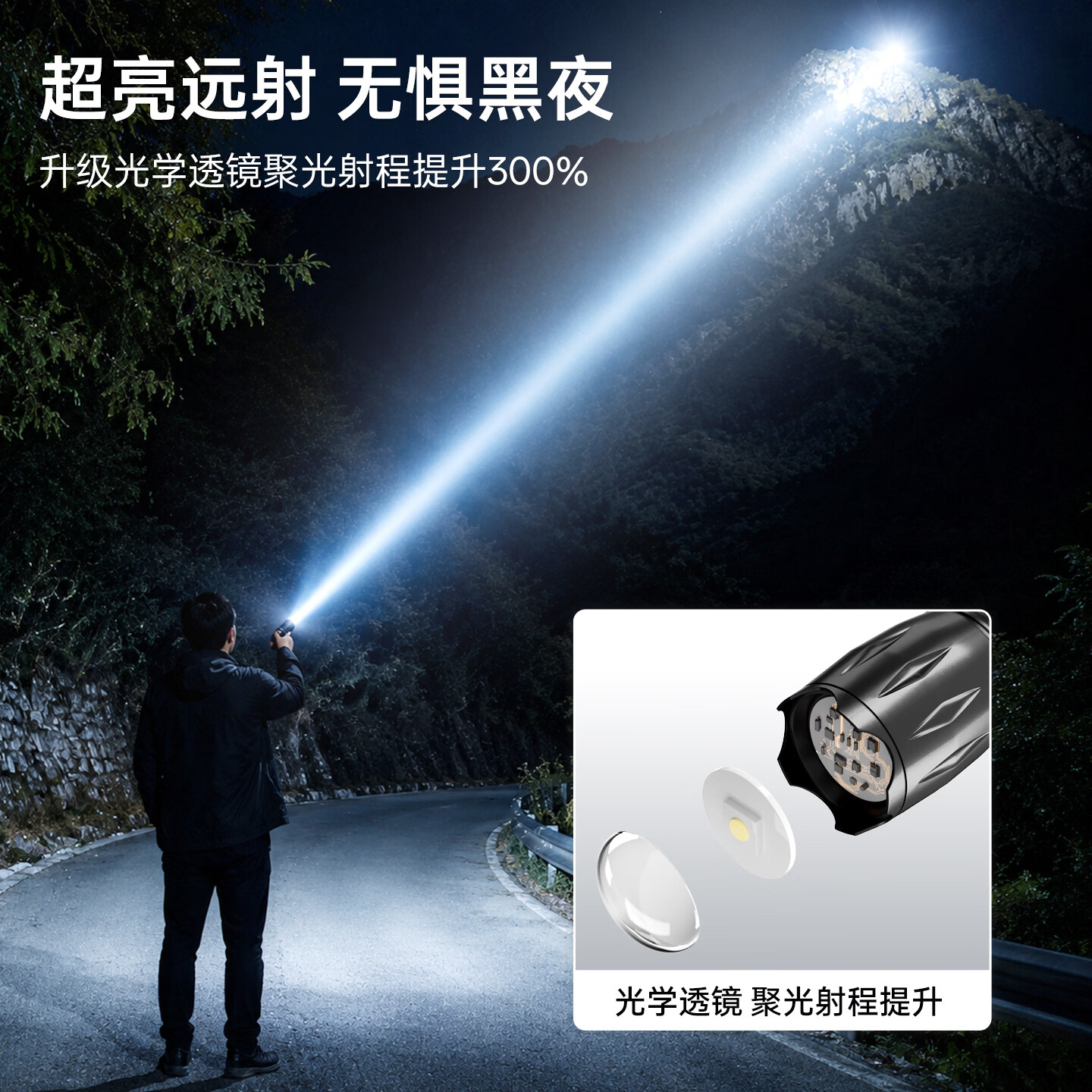 山雨三山迷你小型便携手电筒强光高亮户外家用儿童充电手电家用电筒 铝合金手电筒