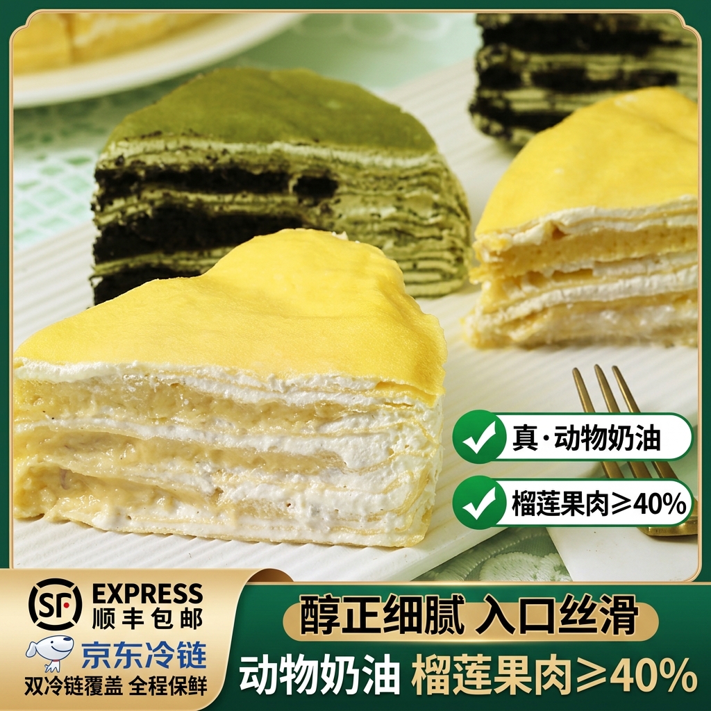 榴食喵猫山王榴莲千层蛋糕罐子生日盒子小蛋糕动物奶油甜品400g/盒共4盒 榴莲蛋糕千层2盒+抹茶奥利奥2盒
