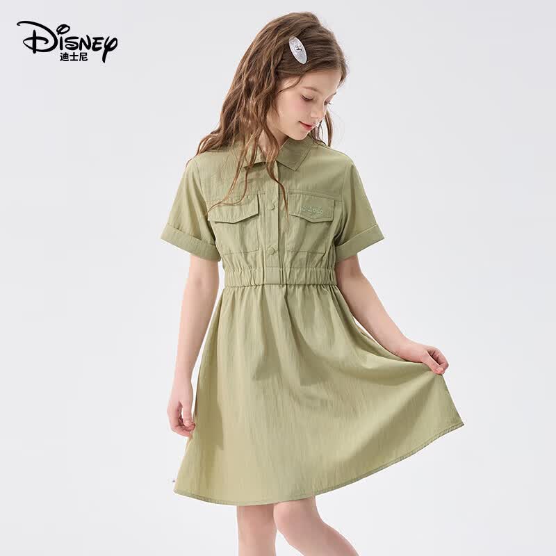 迪士尼(Disney)童装女童连衣裙2026夏季新款儿童公主裙女孩短袖裙中大 绿色(ZYA2SQ023) 160 【建议身高155-160cm,体重85-100斤】