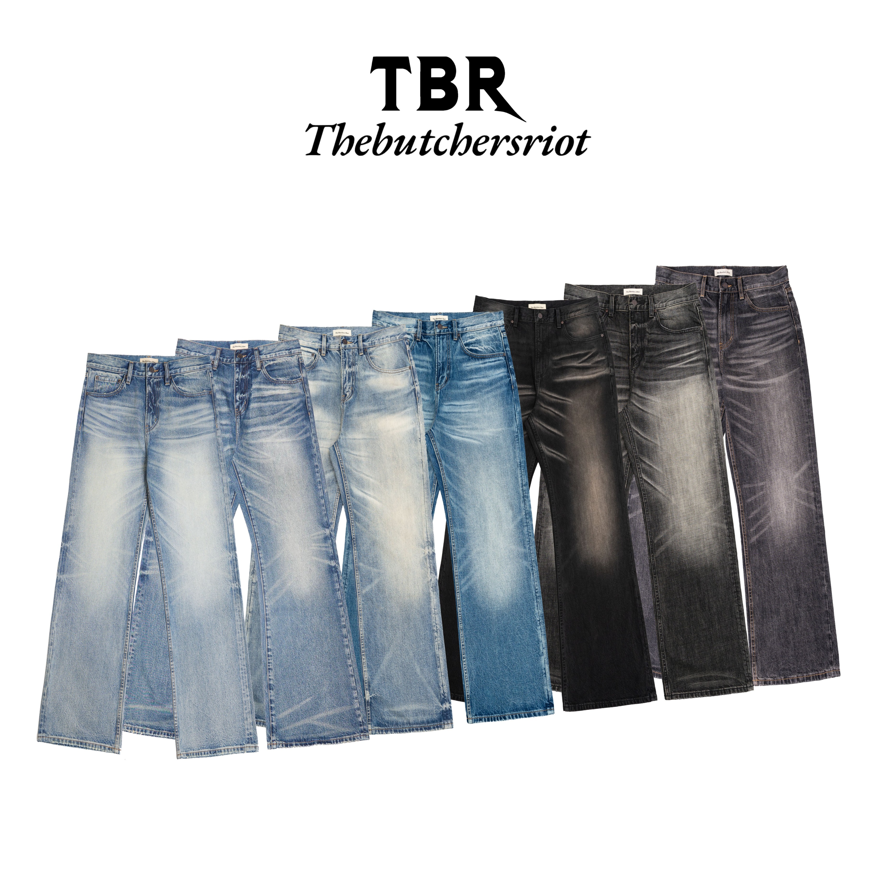 TBR围剿牛王 黑棕红646内华达奶油中度毛羽蓝宽松直筒版型牛仔裤 炭灰 L