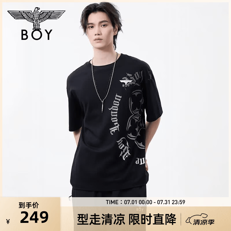 BOY LONDON黑色街头风个性印花潮牌休闲短袖夏季男女同款T恤N01132 黑色 XS