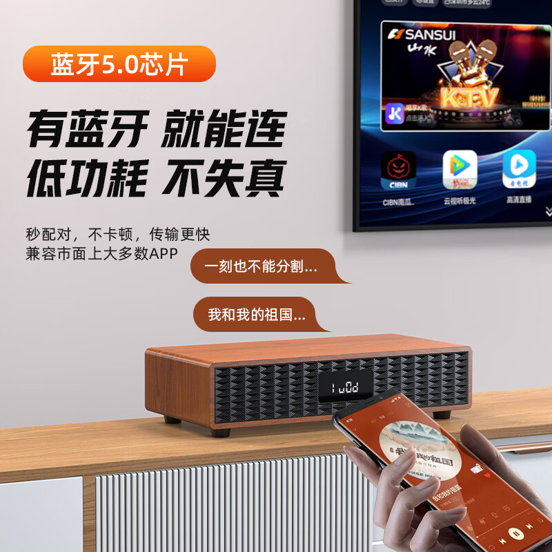 山水(SANSUI)家庭ktv音响套装卡拉ok一体机家用电视k歌唱歌机无线蓝牙桌面音箱重低音炮音乐播放器 C50木纹色【送一年K歌会员+双麦】