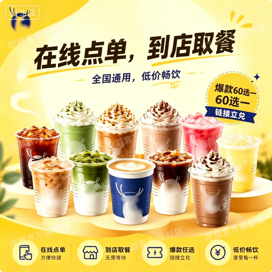 【门店自提】瑞幸爆款必喝60选1 大杯通兑（含小黑杯、小黄油拿铁等）代下单 60选一