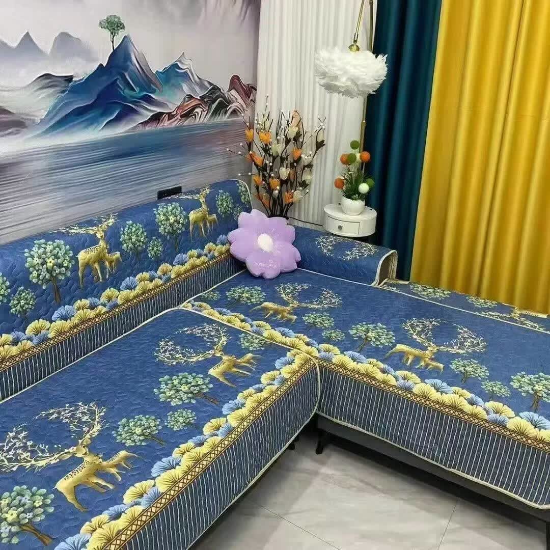 【拍一发四】爆款沙发垫四片四季通用防滑沙发垫 【蓝色麋鹿】四件套