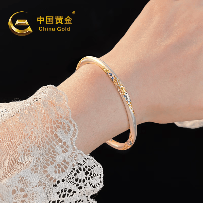中国黄金（CHINA GOLD）莫比乌斯足银手镯女描金新中式镯子七夕情人节礼物送女友老婆生日 足银莫比乌斯纹珐琅描金手镯27±1g+证书礼盒