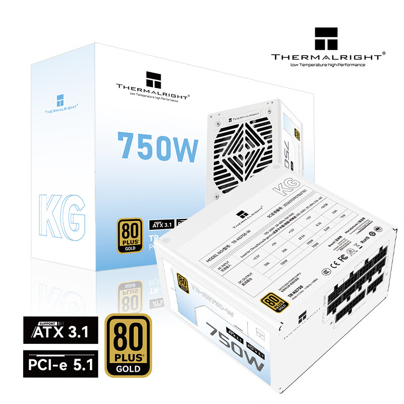 利民（thermalright）额定750W TR-KG750-W ATX3.1电源 金牌电源 原生PCIE5.1全模组电源 日系主电容 14CM小电源
