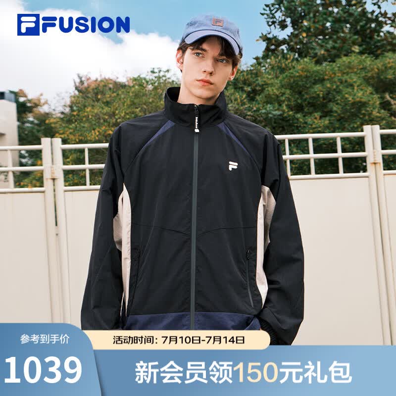 FILA FUSION斐乐潮牌男女同款梭织外套2026春新款时尚宽松拼色上衣 正黑色-BK L 175/96A/L