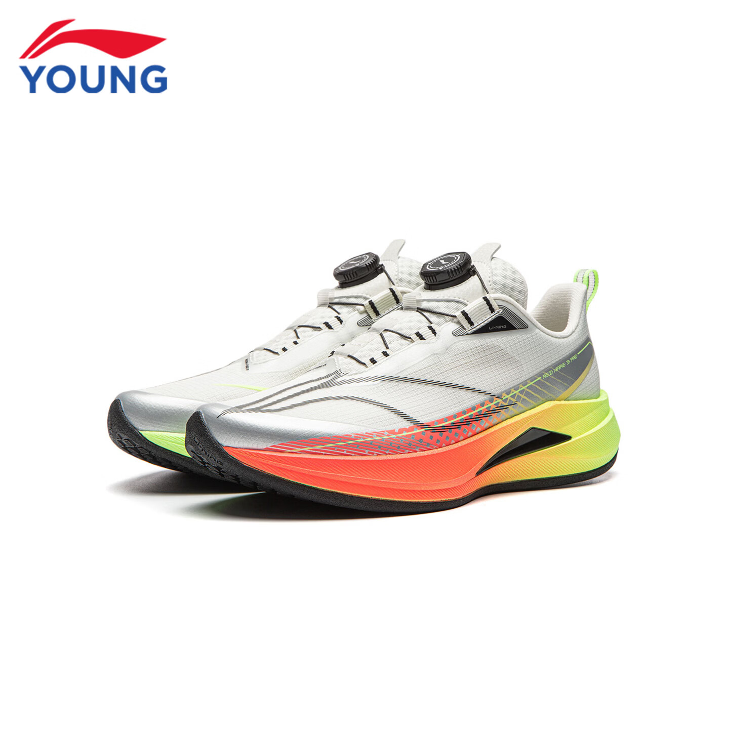 李宁(LI-NING)儿童跑步鞋2026秋季新款赤兔9PRO男女大童低帮䨻丝轻量高回弹跑鞋 白垩灰/银色22-3 赤兔9 PRO纽扣 37