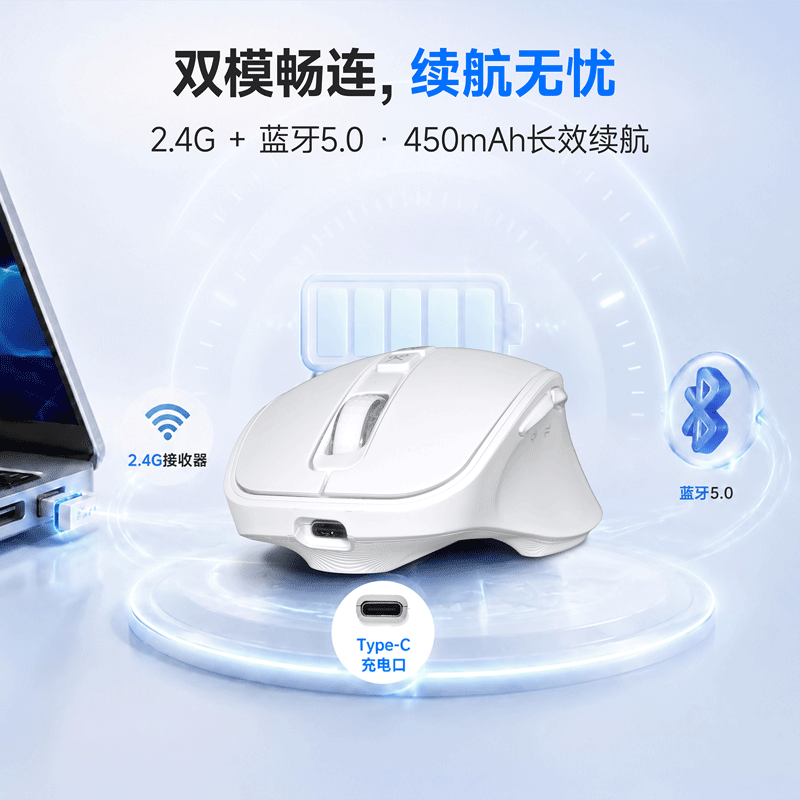IDSEE爱迪森AI智能鼠标语音输入无线蓝牙双模智能写作翻译办公游戏通用人体工学静音充电鼠标 珍珠白 锐思启航版(无会议功能)