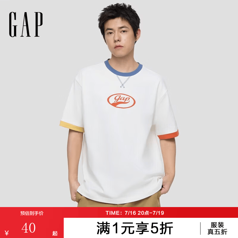 盖璞Gap男女装2026春季新款纯棉logo字母宽松短袖T恤百搭上衣 白色 866079 L (175/96A)亚洲尺码