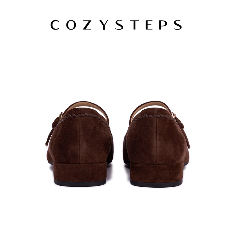 COZY STEPS可至女士26秋季新款羊皮反绒玛丽珍浅口单鞋真皮平底鞋 咖啡色 39