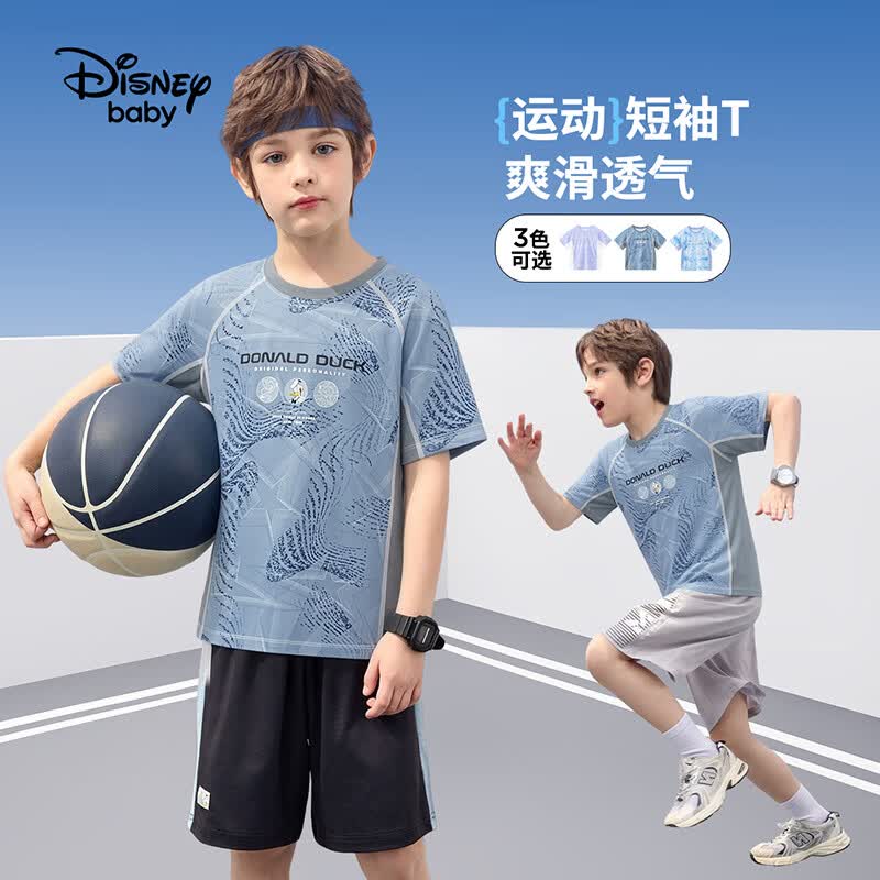 迪士尼（Disney）童装儿童时尚休闲T恤男女童短袖t恤2026夏款中大童圆领短袖tT恤 蓝灰五角星 140 高135-145cm重60-70斤