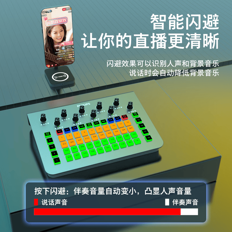 飞利浦（PHILIPS）3027C声卡手机平板电脑直播唱歌专用 特效多音效好双手机室内户外通用声卡麦克全套设备套装长续航 3027声卡标配