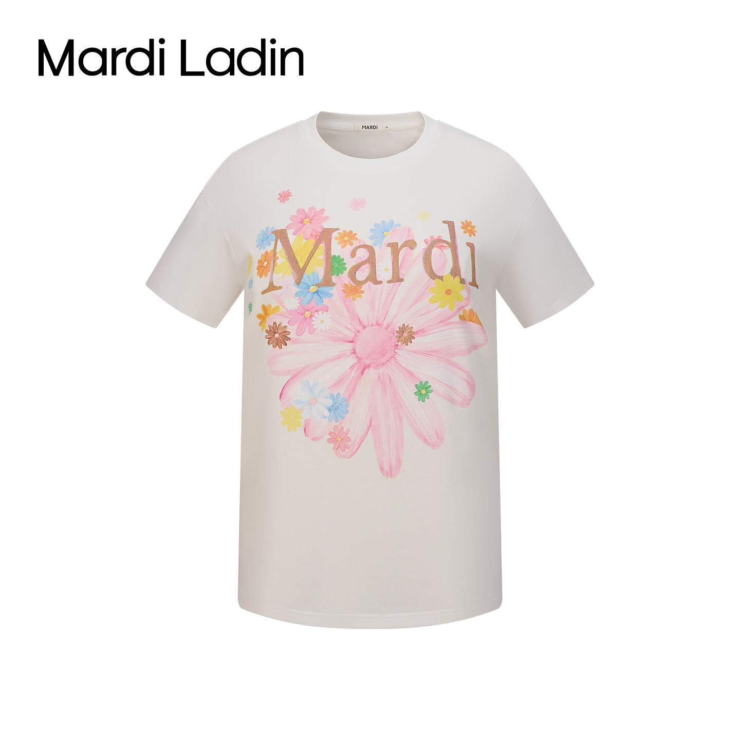 MARDI LADIN印花短袖T恤女2026年夏季新款宽松圆领女装休闲百搭上衣女 米白 XS