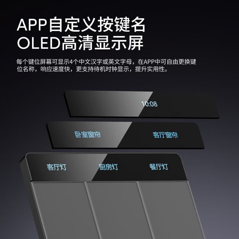 国际电工(FDD)智能无线遥控开关屏显面板已接入米家app支持小爱同学远程控制 AG玻璃-星空灰三开【零火版】