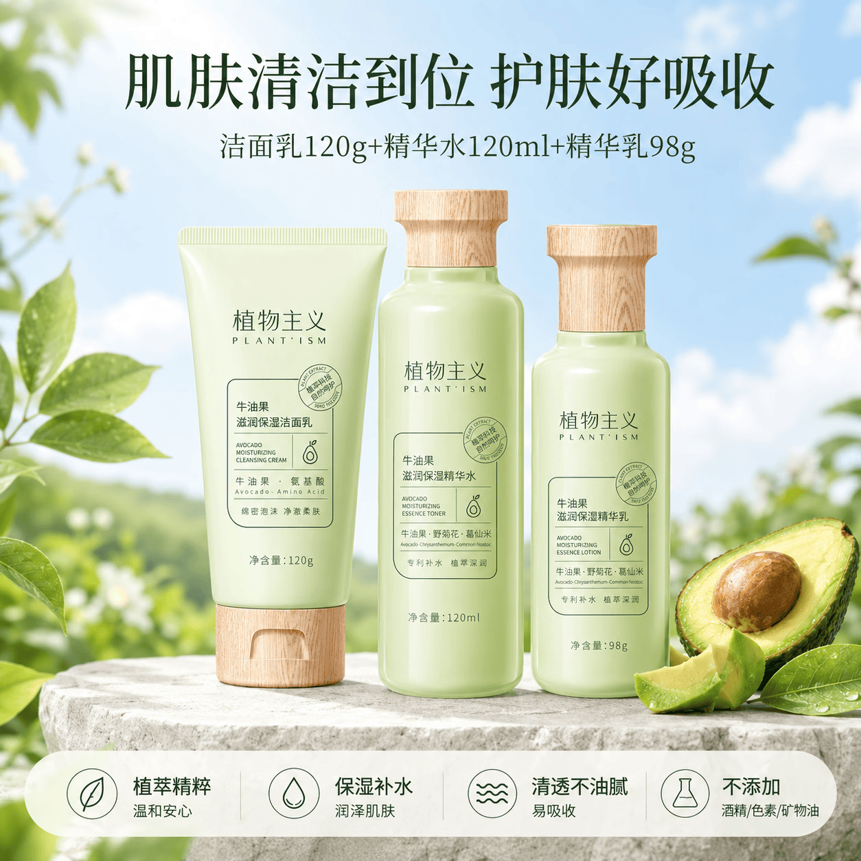 植物主义敏感肌补水保湿护肤品专用水乳套装可用适孕妇女官方正品3件套