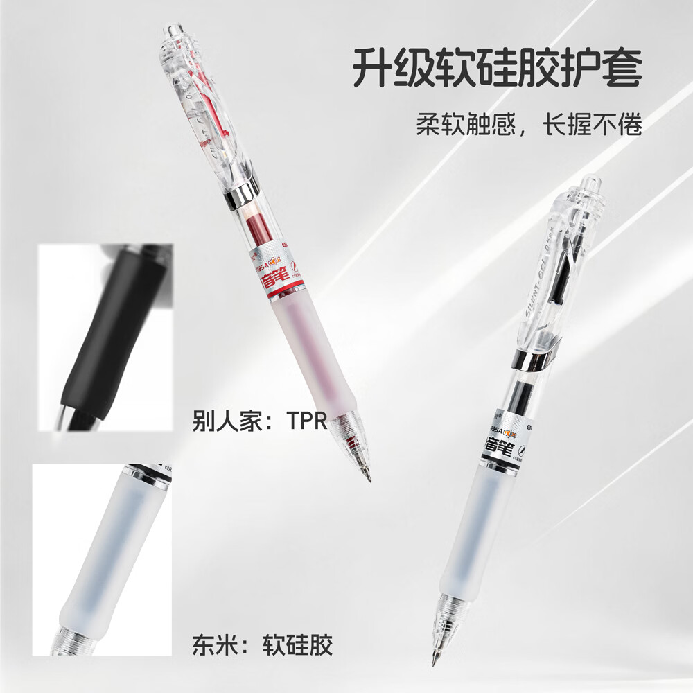 东米935A静音笔按动中性笔CS双珠浓黑速干学习考试办公专用笔0.5mm书写顺滑不断墨按压式水笔 3支笔(1黑笔1红笔1蓝笔) 图 2