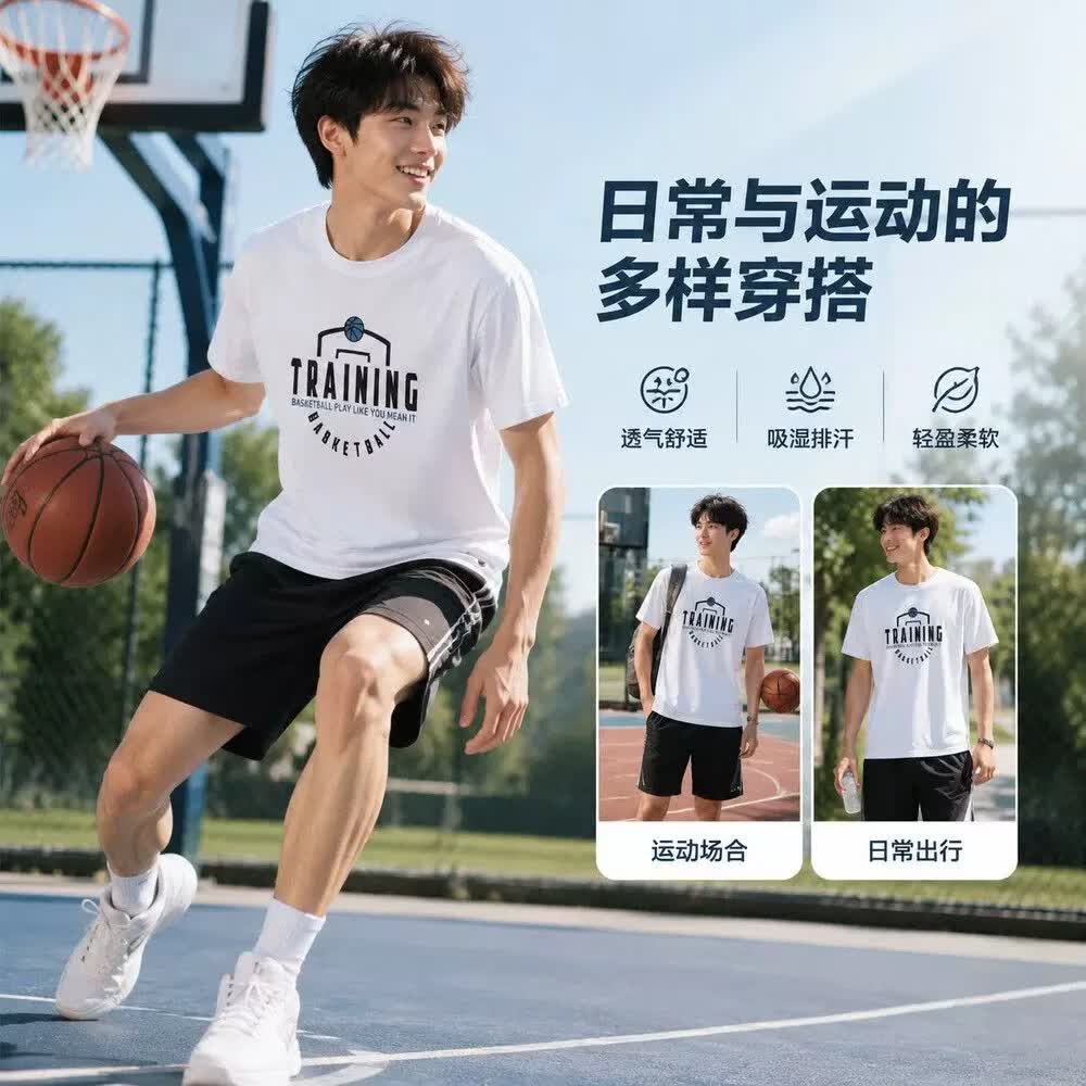 赢虎(YINGHU)运动短袖男款夏T恤跑步速干衣户外篮球宽松休闲薄款透气上衣 灰 XL