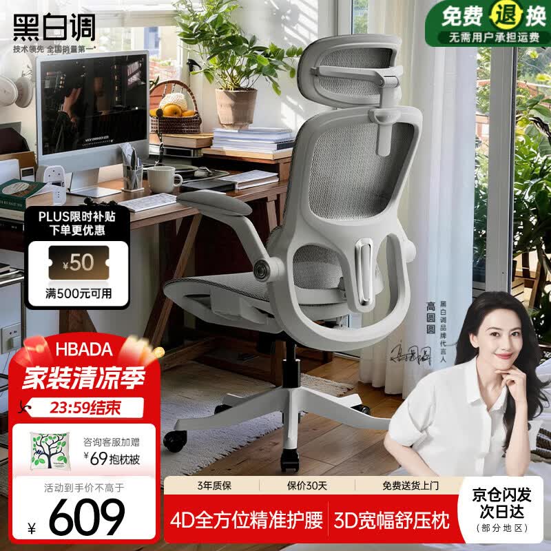 黑白调P2Pro二代人体工学椅电脑椅办公椅电竞椅子人工力学座椅4D腰托