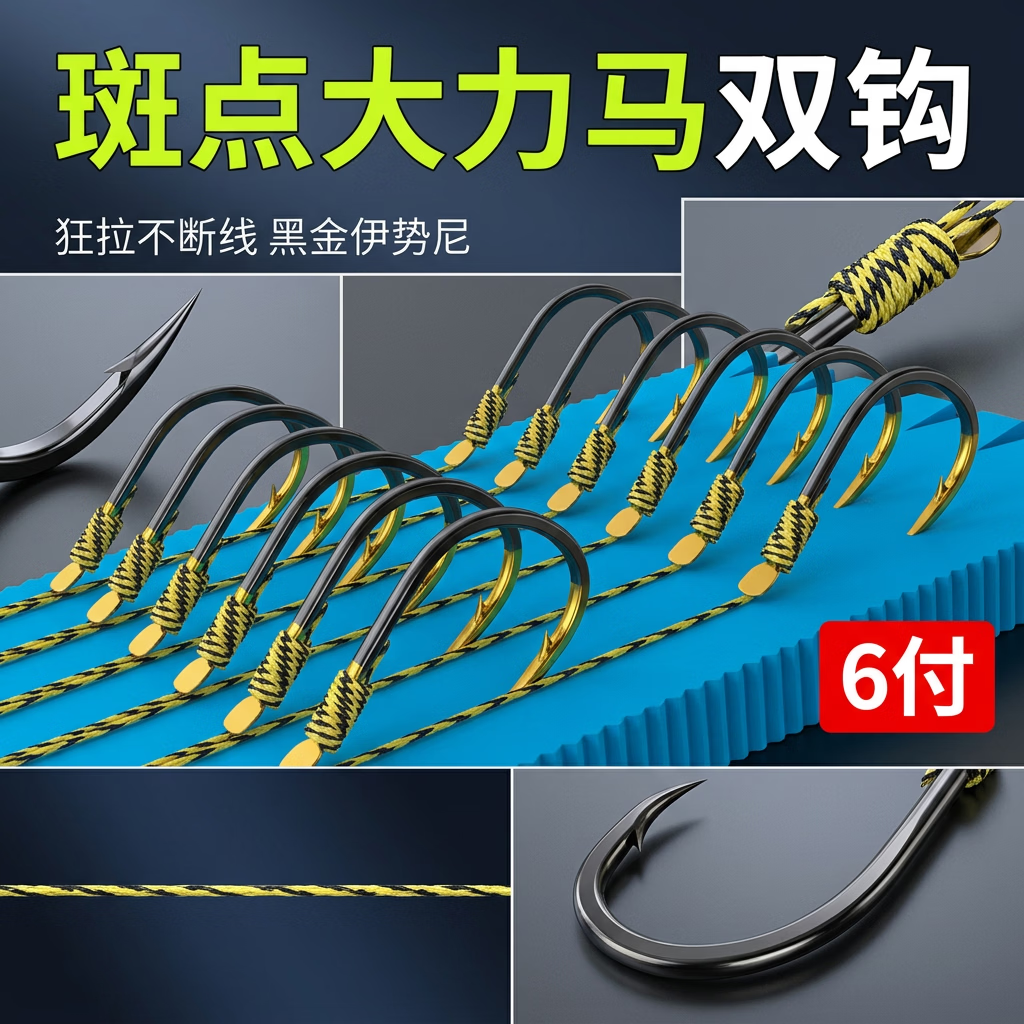 PE大力马大物子线双钩巨物精绑超硬伊势尼手工成品鱼钩专攻鲫鲤草 12付装 子线4.0+12号钩