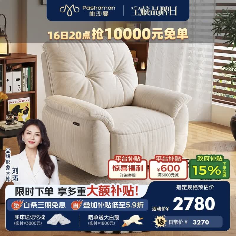 帕沙曼可拆洗电动单人沙发客厅阳台中古风多功能摇椅懒人躺椅1012XF-G 【支架款】抱抱熊沙发椅·可拆洗（雪尼尔TY74） 设计师新款