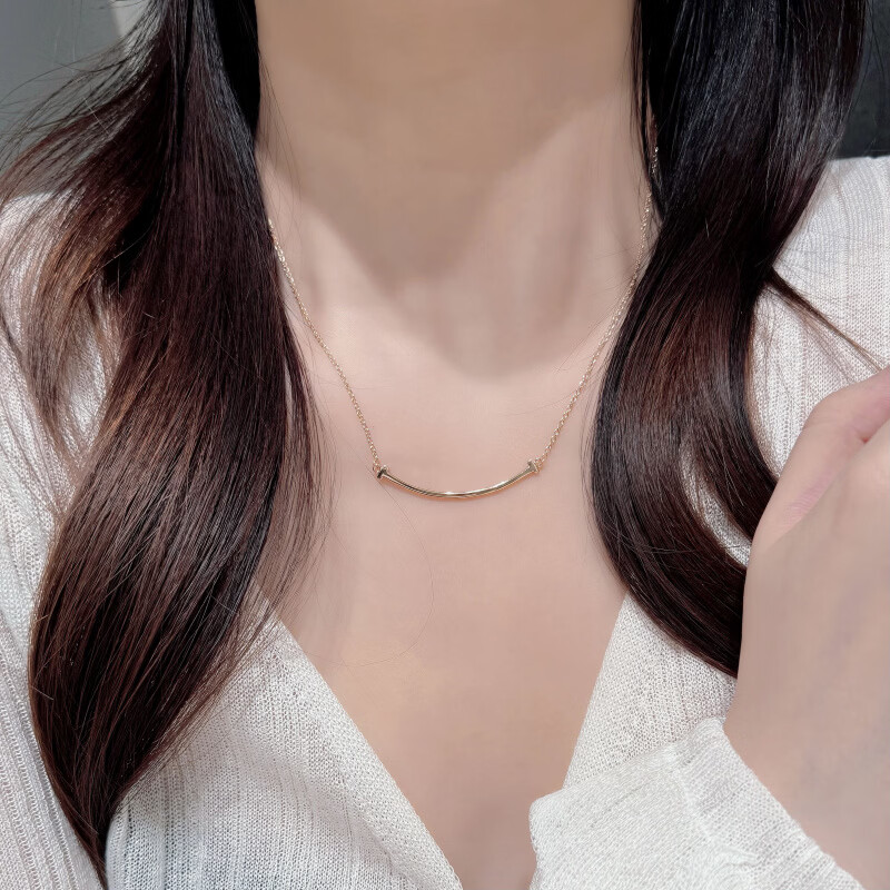京滔18K玫瑰金微笑项链笑脸女18k感轻奢小众锁骨链女朋友礼物 笑脸项链-玫瑰金-光面(中号4.5)1条