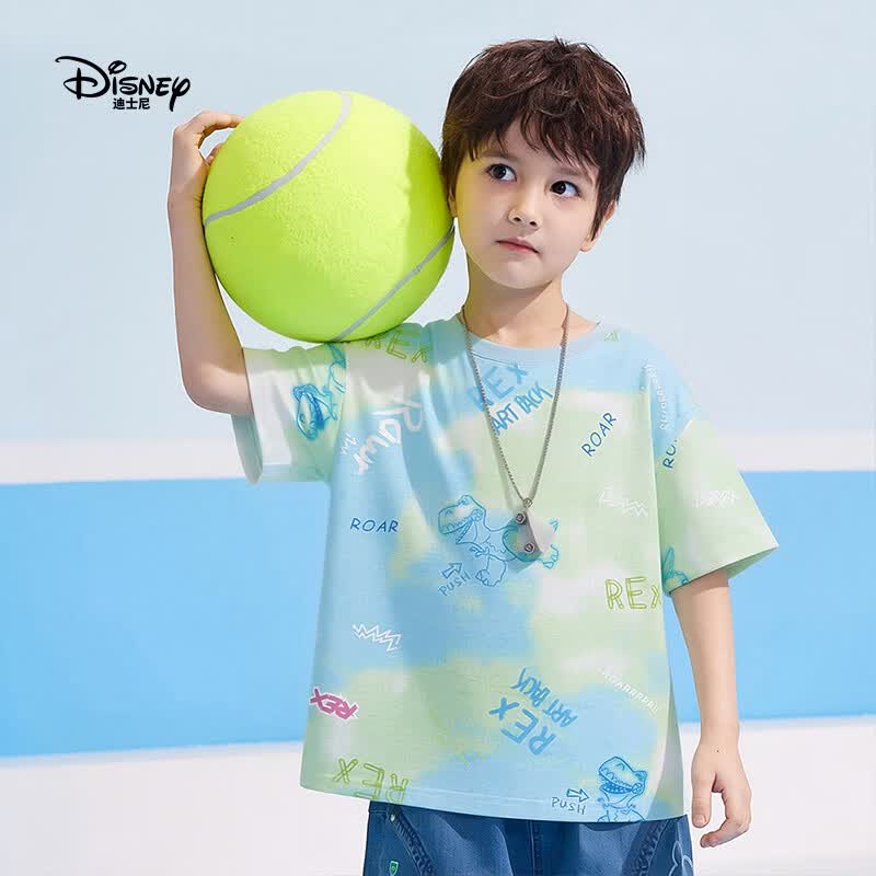 迪士尼(Disney)男女童短袖T恤2026夏季新款圆领卡通印花t恤女孩宽松打底衫上衣 仿扎染小恐龙 130 【建议身高125-135cm,体重50-60斤】
